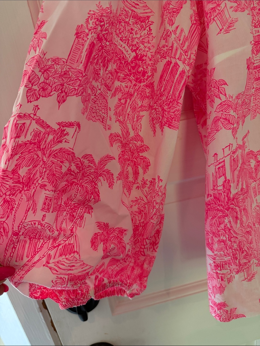 Lilly Pulitzer Pink Toile Puff-Sleeve Blouse - Picture 3 of 3
